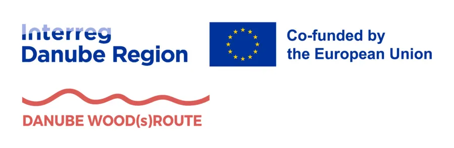 Loga programu Interreg Danube Region, Evropské unie a projektu DANUBE WOOD(S) ROUTE