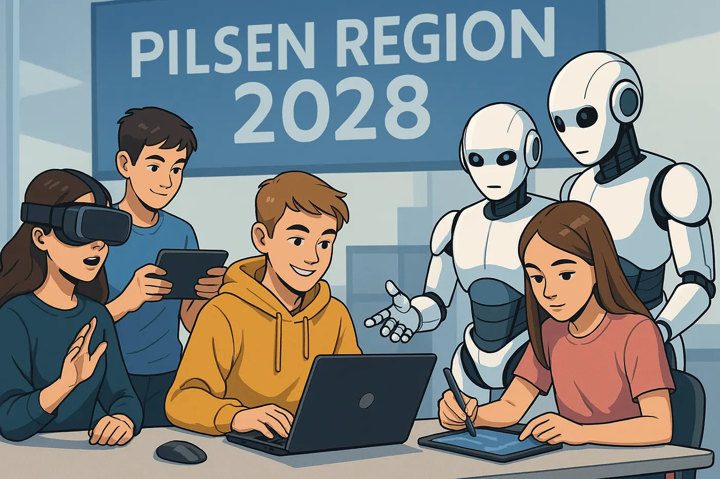 Ilustrace vzdělávání, technologií a profesí budoucnosti v Plzeňském kraji