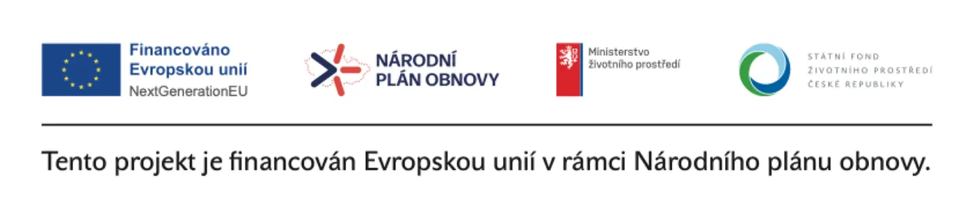 Projekt je financován Evropskou unií v rámci Národního plánu obnovy. Loga Evropské unie, Národního plánu obnovy, Ministerstva životního prostředí a Státního fondu životního prostředí ČR